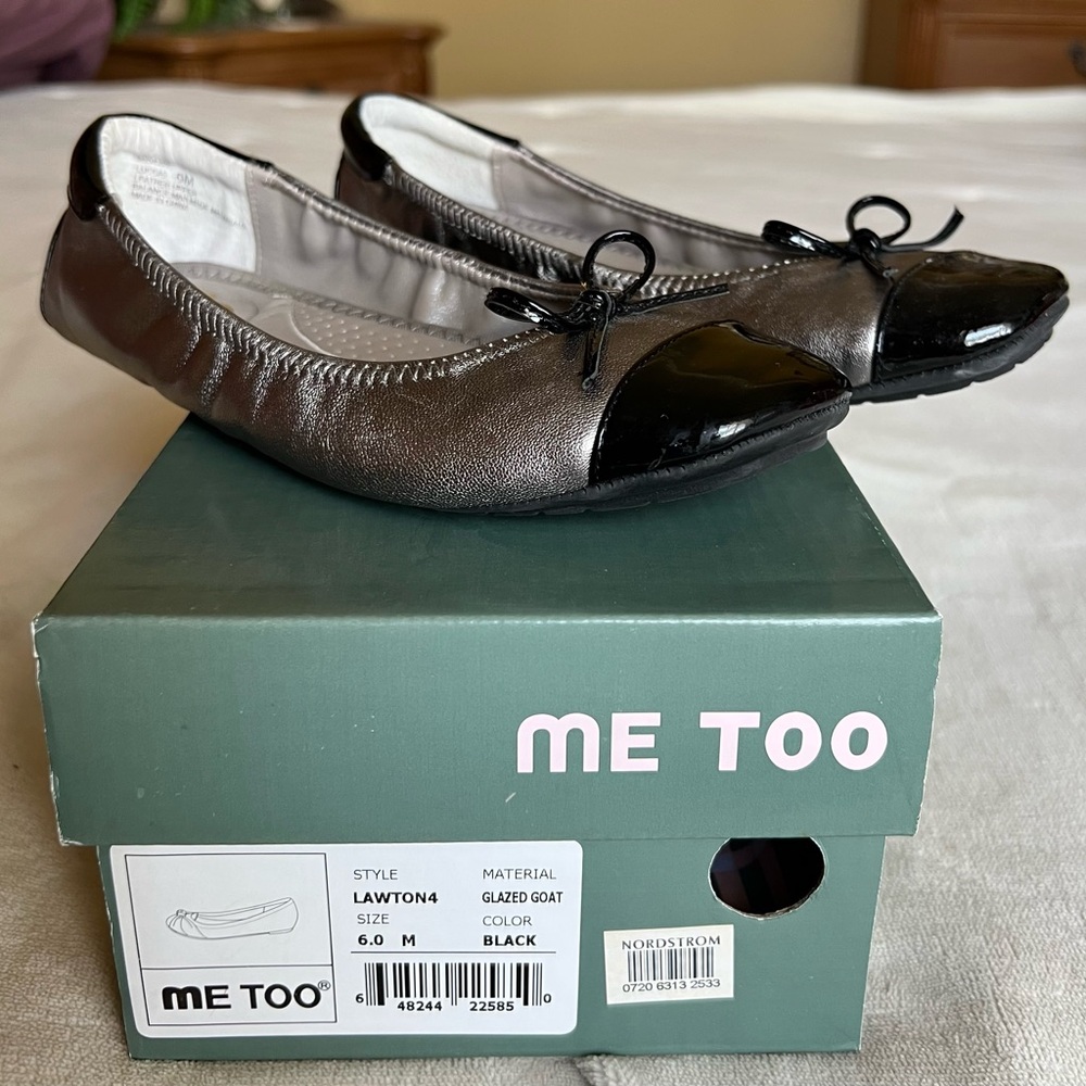 Me Too Black and Gray Flats with Patent Toe
